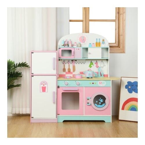 Premium Stil Dečja drvena kuhinja sa frižiderom i ve&amp;scaron;-ma&amp;scaron;inom - roze MSN18023 ( 14583 ) Slike