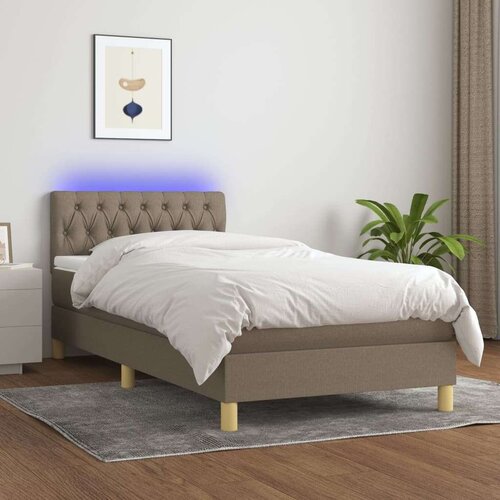 VidaXL Krevet box spring s madracem LED smeđesivi 90x190 cm tkanina Slike