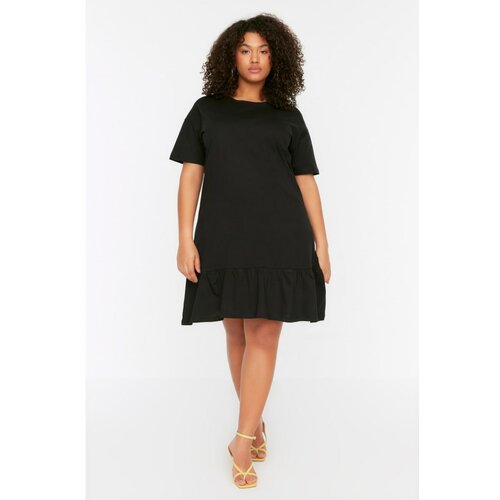 Trendyol Curve Black Ruffle Knitted T-Shirt Dress Slike