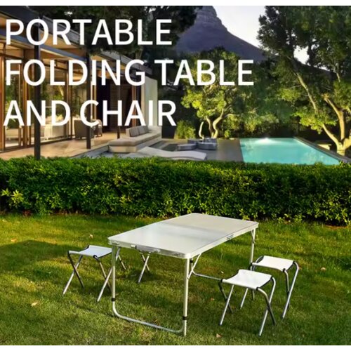  Folding Camping Table Set 4 Chairs Gray Slike