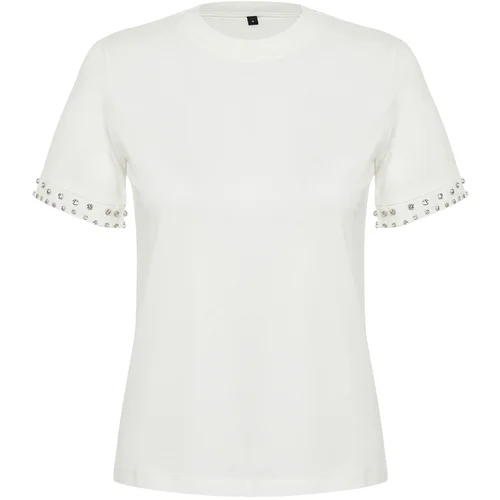 Trendyol White Stone Accessory Detailed Regular Pattern Knitted T-Shirt