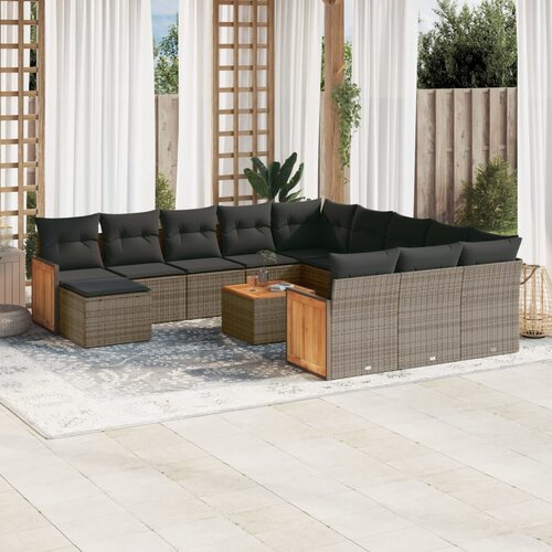 vidaXL 13-dijelni set vrtnih sofa od poliratana s jastucima sivi Cijene