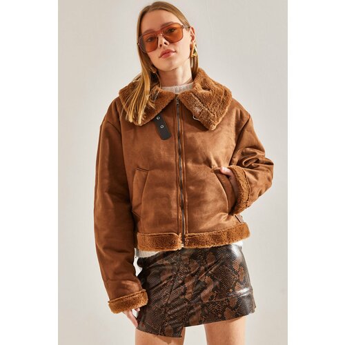 Bianco Lucci Women's Laminated Leather Coat with Side Belt 2248 Slike