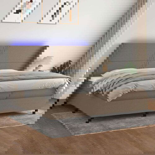  Krevet box spring s madracem LED smeđesivi 200x200 cm tkanina Slike