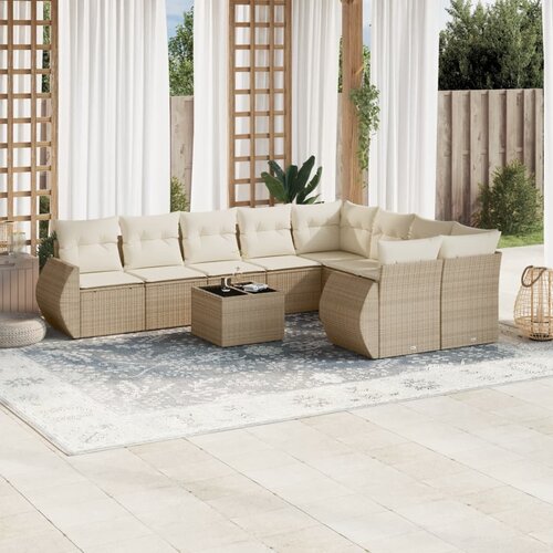VidaXL 10-dijelni set vrtnih sofa s jastucima bež od poliratana Slike