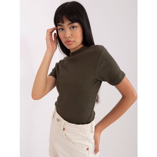 Fashion Hunters Khaki fitted ribbed blouse Slike