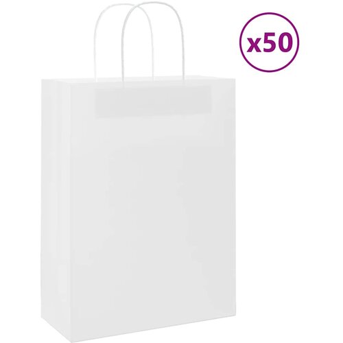 VidaXL Papirnate vrečke 50 kosov z ročaji bela 26x12x35 cm Slike