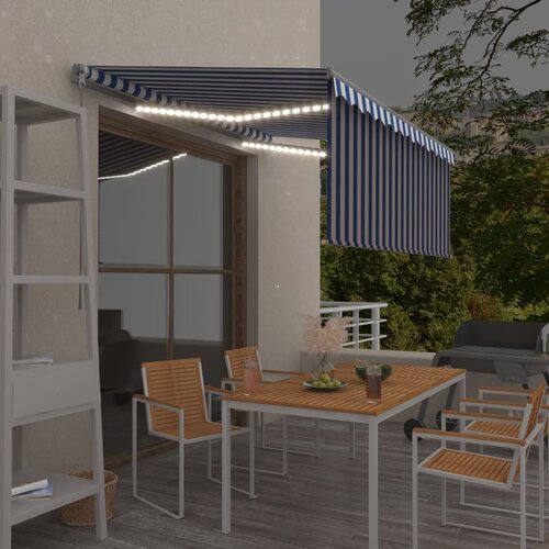 vidaXL Ročno zložljiva tenda s senčilom LED 3,5x2,5 m modra in bela Cene
