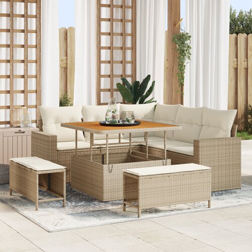 VidaXL 8-dijelni vrtni set sofa s jastučićima bež poli ratan Slike