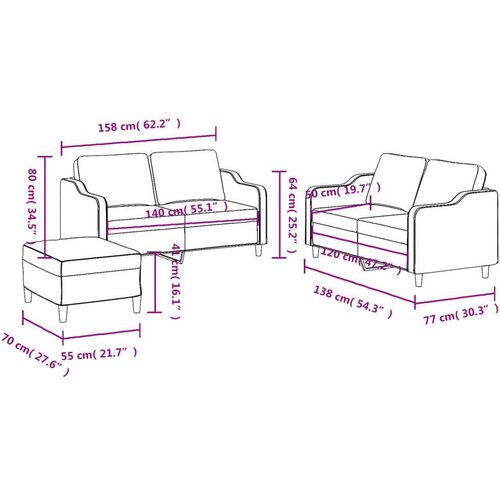  3-dijelni set sofa s jastucima tamnosivi od tkanine Slike