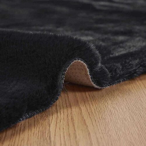 VidaXL Faux Rabbit Fur Rug Crna 200 x 280 cm Poliester Slike