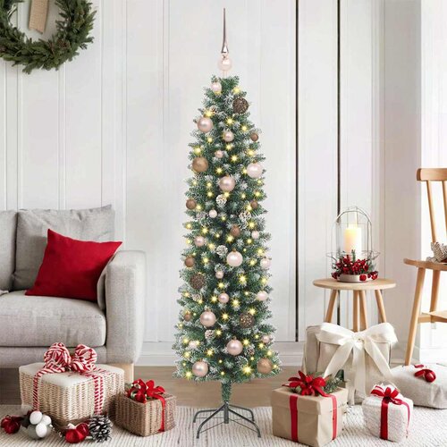 vidaXL Umetno vitko božično drevo med 150 LED z stojalom Zelena 150 cm Cene