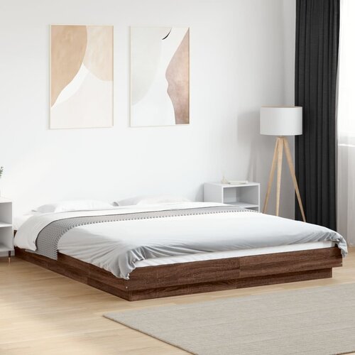 Furnova Posteljni okvir z LED lučkami rjavi hrast 150x200 cm inž. les, (21941528) Slike
