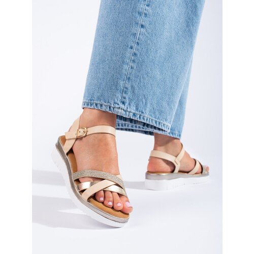 SHELOVET low wedge sandals beige-gold Slike