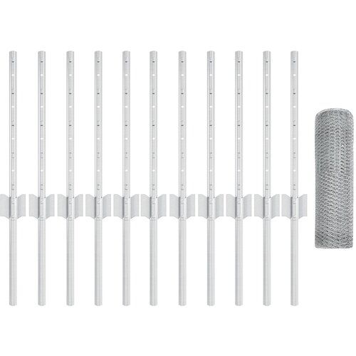 vidaXL Ograje 11 kosov U-kanal 40 cm Galvanizirano jeklo, Šestkotna ograja 0.4x25 m Galvanizirano jeklo Cene