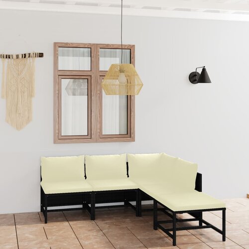 The Living Store Vrtna sedežna garnitura z blazinami 5-delna poli ratan črna - Vrtna Sedežna Garnitura, (21479419) Cene