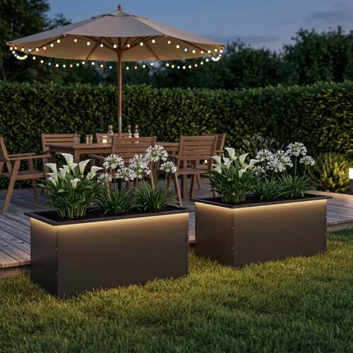  Vrtna posuda za sadnju s LED svjetlom 2 kom. Crna - Crna 50 x 80 x 48 cm 2 Slike