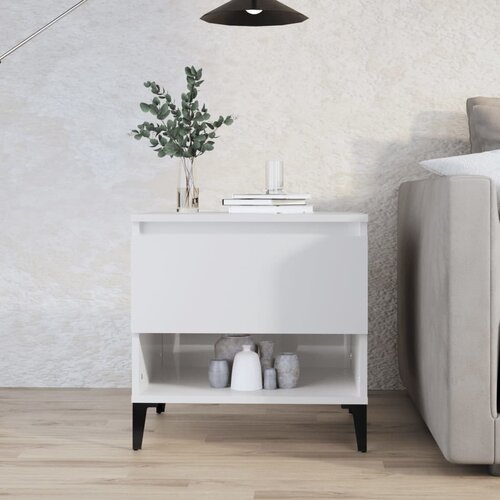 VidaXL Stranska mizica visok sijaj bela 50x46x50 cm inženirski les Slike