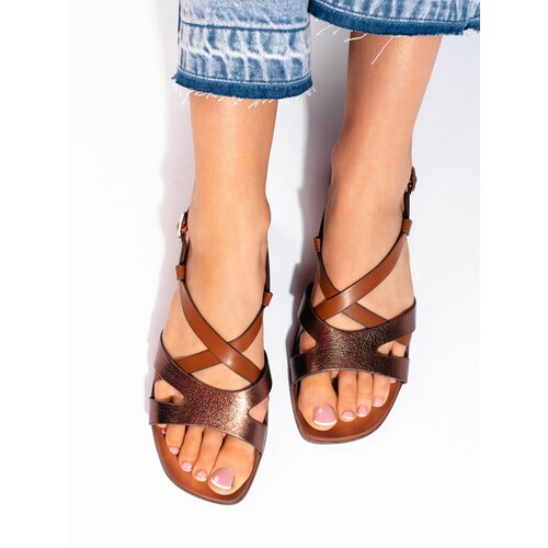 SERGIO LEONE Women's Brown Flat Sandals Cene