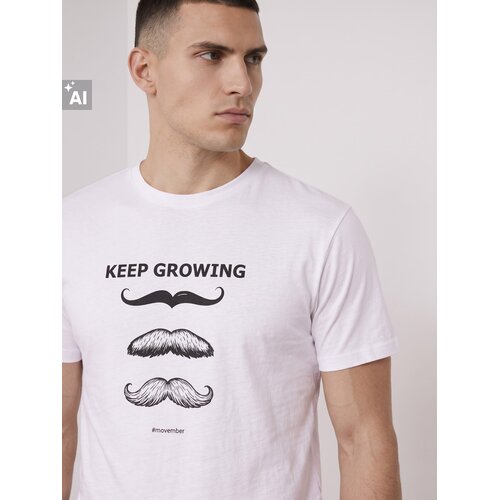 Sinsay Pamučna majica kratkih rukava s printom brkova za Movember Slike