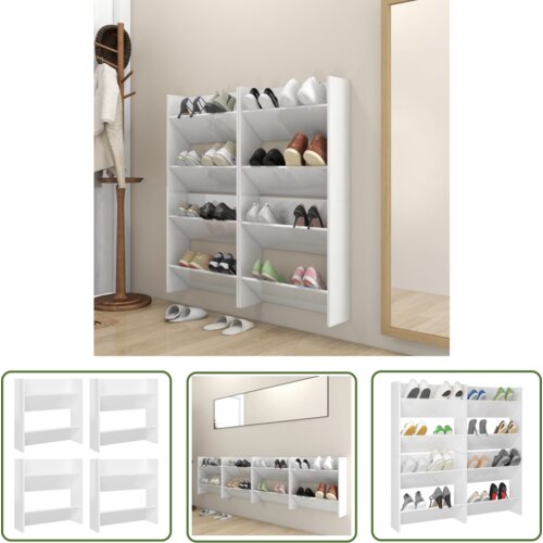 The Living Store Stenske omare za čevlje 4 kosi visok sijaj bele 60x18x60 cm - Stenska Omarica Za Čevlje, (21744466) Cene