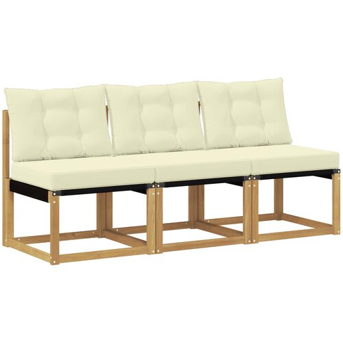 3 Komad Srednja sofa za van Masivno bagremovo drvo, Tekstilen Slike