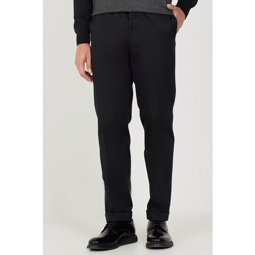 ALTINYILDIZ CLASSICS Men's Black Slim Fit Slim Fit Gabardine Fabric Patterned Cotton Elastic Waist Trousers Slike