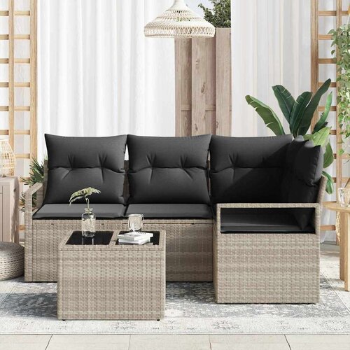  Set od 5 dijelova vrtnih kauča s jastučićima Siva Poly Rattan dvostruki vrtni kauč s jastučićima Siva Poly Rattan Cene