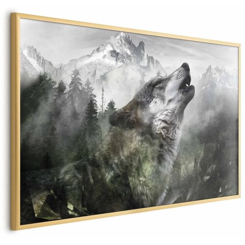  Plakat - Howling Wolf 60x40 Zlatni okvir Cene