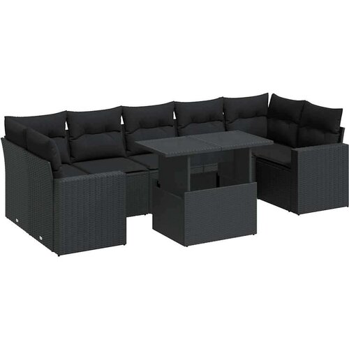  8-dijelni set vrtnih sofa od poliratana s jastucima crni Slike