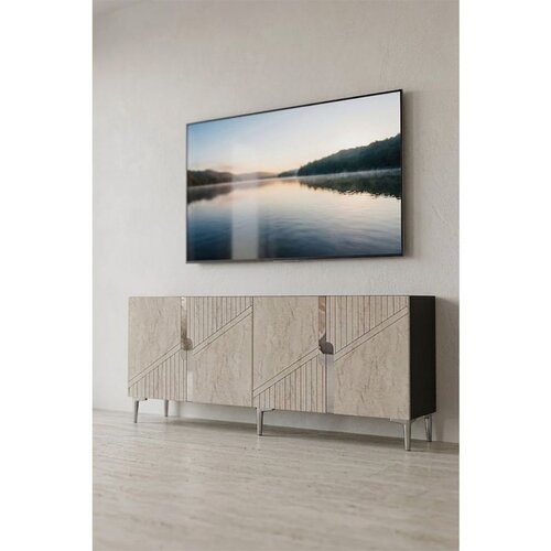 Hanah home komoda Evva 150, 150 cm, antracit / srebrna / travertin Cene