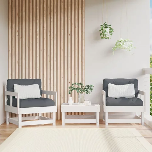 vidaXL Vrtne stolice s jastucima 2 kom bijele od masivne borovine
