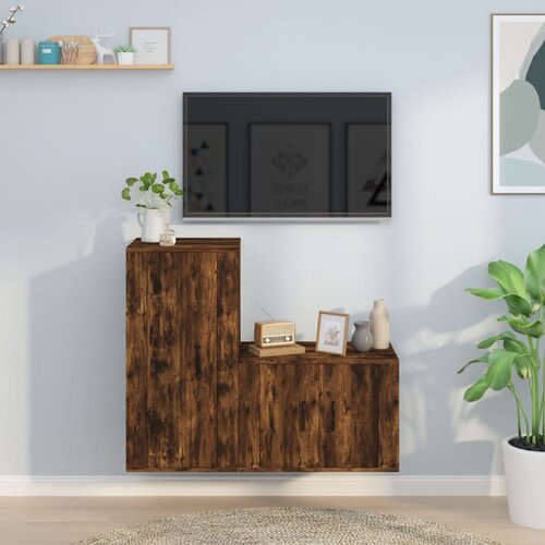 The Living Store Komplet TV omaric 2-delni dimljen hrast inženirski les - Komplet TV Omaric, (21374847) Cene