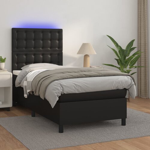 The Living Store Box spring postelja z vzmetnico LED črn 100x200 cm umetno usnje - Box Spring Postelja, (21519215) Cene