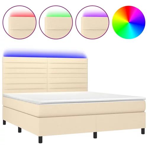 vidaXL Box spring postelja z vzmetnico LED krem 160x200 cm blago, (20899689)