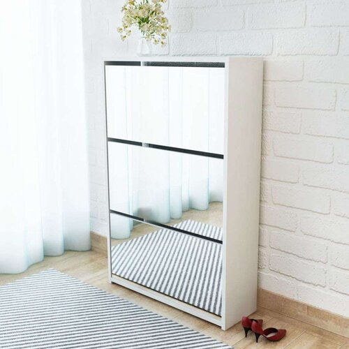 vidaXL omarica za čevlje 3 nadstropna z ogledalom bela 63x17x102,5 cm Cene
