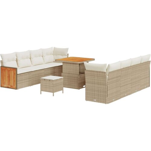  11-dijelni vrtni sofa set s jastučićima Bež poli ratan akacija 3-dijelni vrtni set za objedovanje s jastučićima Bež poli ratan Cene