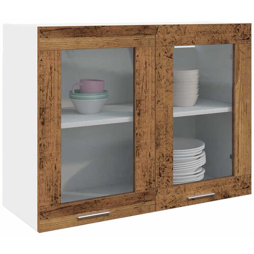 vidaXL Viseći stakleni ormar staro drvo 80x31x60 cm konstruirano drvo Cijene