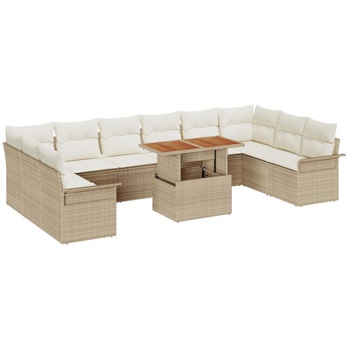 VidaXL 11 komada vrtna sofa set s jastučićima bež poly rattan, 2-sjedaljna vrtna sofa sa skladi&amp;scaron;tem i jastučićima bež poly rattan Slike