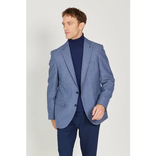 ALTINYILDIZ CLASSICS Men's Light Blue Slim Fit Slim Fit Mono Collar Patterned Jacket