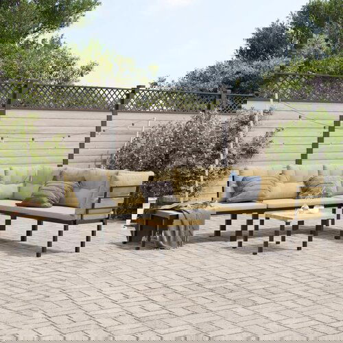 VidaXL Set vrtnih klupa s jastucima 5 kom crni čelik obložen prahom Slike