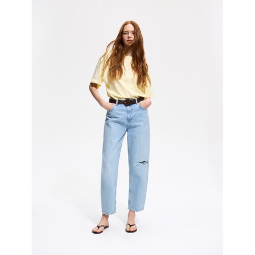 Reserved Mom-fit traperice s prorezom - plava Cene