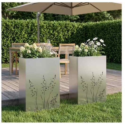 vidaXL Vrtna saksija 2 kom. Srebrna 50 x 30 x 75 cm Nehrđajući čelik - Nehrđajući čelik 50 x 30 x 75 cm 2 Cijene