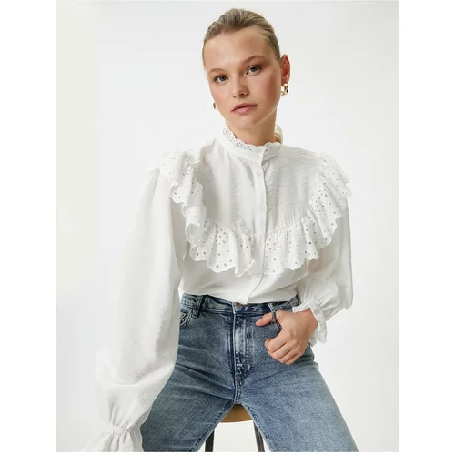 Koton Balloon Sleeve Shirt with Scallop Ruffles and Buttons
