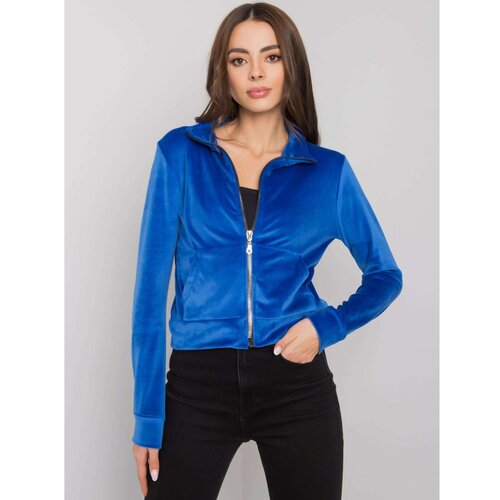 Fashion Hunters RUE PARIS Dark blue velor sweatshirt with zipper Cene