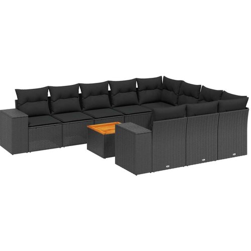  11-dijelni set vrtnih sofa od poliratana s jastucima crni Cijene