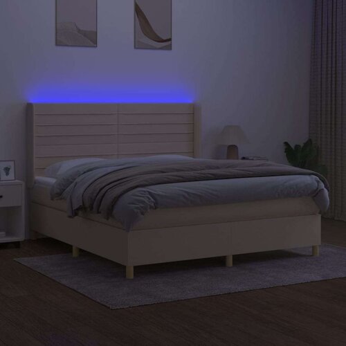  Krevet box spring s madracem LED krem 180x200 cm od tkanine Slike