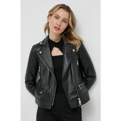 Karl Lagerfeld Usnjena biker jakna ženska, črna barva