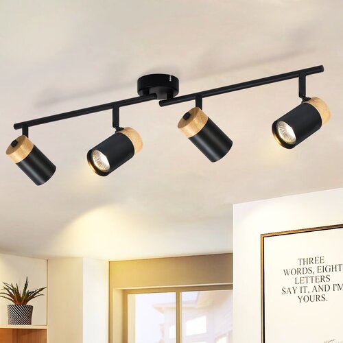 Nettlife Stropna svetilka 4 leseni reflektorji GU10 črna nastavljiva 330° za dnevno sobo, spalnico, kuhinjo, otroško sobo brez žarnice, (22111107) Cene