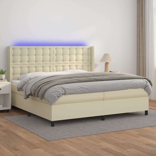  Box spring postelja z vzmetnico LED krem 200x200cm umetno usnje, (20851607) Cene